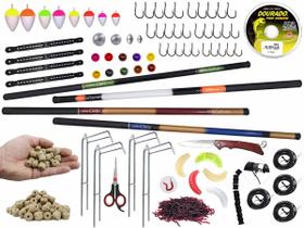 Kit Para Pesca Com 4 Varas Telescópicas 40% Carbono (2 de 2,70m e 2 de 3,00m) + Suportes p/ Varas + Acessórios (Ref. 135)