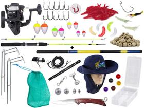 Kit Para Pesca Com Vara Para Molinete 1,50m + Vara Telescópica 4,00m + Molinete + Chapéu + Acessórios (Ref. 200)