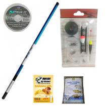 Kit Para Pesca Tilápia Lambari Piau Vara Telescópica 3,00m + Linha Platinum Xt 0,20mm + Acessórios