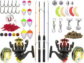 Kit Para Pescaria 2 Varas Para Molinete 1,20m + 2 Molinetes + Acessórios (Ref. 63)