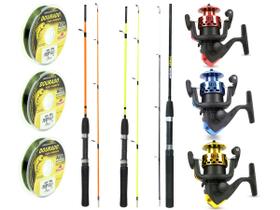 Kit Para Pescaria 3 Varas 1,20m 3 Molinetes + Acessórios (Ref. 38) - Life Pesca