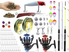 Kit para Pescaria Completo 2 Varas 1,20m 2 Molinetes + Acessórios (Ref. 31)