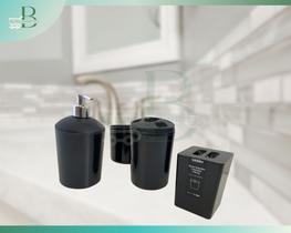 Kit para Pia Banheiro Porta Sabão e Porta algodão/cotonete e Porta Escova Preto