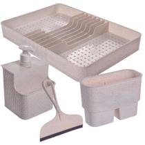 Kit para Pia escorredor de pratos, talheres, conjunto porta detergente/esponja 500ml e rodinho Tear Plasutil