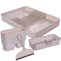 Kit para Pia escorredor de pratos, talheres, porta detergente/esponja e rodinho Tear Plasutil