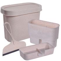 Kit para Pia Lixeira 3,3 litros, escorredor de talheres, porta detergente/esponja e rodinho Tear Plasutil