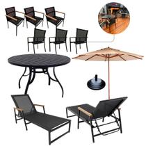 Kit Para Piscina 6 Cadeiras, Mesa, Espreguiçadeiras + Guarda Sol