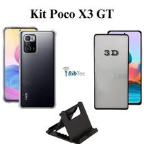 Kit para Poco X3 GT Película 3D de Vidro + Capa + Suporte de Mesa para Xiaomi Poco X3 GT