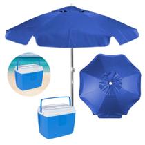 Kit para Praia Azul com Guarda Sol 1,60 M + Caixa Termica Cooler 19 L Bel