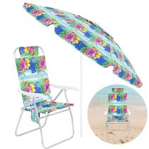 Kit para Praia Floral Guarda-sol 2,40 M + Cadeira Dobravel Bel