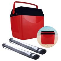 Kit para Praia Preto e Vermelho com Duas Esteiras e Cooler