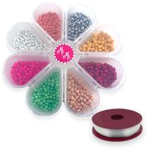 Kit Para Pulseira Infantil Miçangas Vidro Caixa Flor