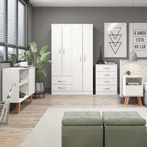 Kit para Quarto Guarda Roupa Cômoda Rack Mesa 4 Peças MDP Menu Móveis Kit para Quarto Guarda Roupa Cômoda Rack Mesa 4 Peças MDP Menu Móveis