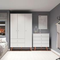 Kit Para Quarto Guarda-roupa E Cômoda Retrô Mdp Menu Móveis Branco