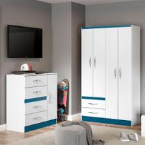 Kit Para Quarto Infantil Guarda-roupa Cômoda Mdp Menu Móveis Branco