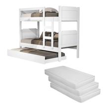 Kit Para Quarto Solteiro Incluso Beliche Cama Auxiliar 100% MDF Reforçada 3 Colchões D33 188x88