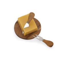 Kit para Queijo com 3 Peças e Tábua Redonda Wood Time Cheese - Desembrulha