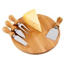 Kit Para Queijo Com Tábua Redonda + 4 Peças Em Bambu Kit Para Queijo Com Tábua Redonda + 4 Peças Em Bambu