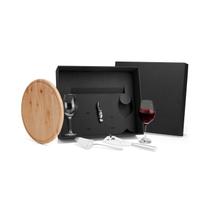 Kit Para Queijo E Vinho Em Bambu, Inox E Vidro 6 Peças Welf