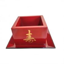 Kit Para Sakê Copo MASU E Suporte UKESARA Verm Ideograma Kit Para Sakê Copo MASU E Suporte UKESARA Verm Ideograma