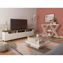 Kit para Sala de Estar Rack e Mesa de Centro e Aparador Saturno Pinho/Off White