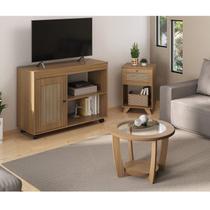 Kit para Sala de Estar Rack e Mesa de Centro e Mesa de Lateral de Apoio Sampa