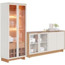 Kit Para Sala de Jantar Buffet Áustria C04 com Cristaleira Malibu Freijó Off White - Lyam Decor Kit Para Sala de Jantar Buffet Áustria C04 com Cristaleira Malibu Freijó Off White - Lyam Decor