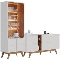 Kit Para Sala De Jantar Buffet íris Com Cristaleira Martin C04 Off White Matte Freijó - Lyam