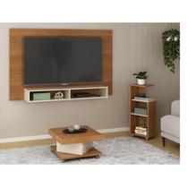 Kit para Sala Estar Painel Centro e Mesa de Apoio Flash Marrom Cinamomo/Off White