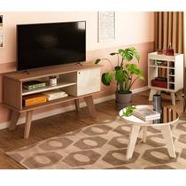 Kit para Sala Estar Rack Mesa de Centro e Bar Frank Marrom Cinamomo/Off White