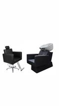 Kit Para Salão 1 Lavatório Cuba Porcelana 1 Cadeira Fixa Hidráulica Cor Preto Acetinado