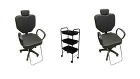 kit para salão cabeleireiro - cadeiras para salão cabeleireiro e carrinho auxiliar