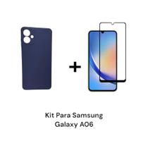Kit Para Samsung Galaxy A06 Película Protetora 3D De Vidro + Capa Capinha Case Aveludada Azul Marinho