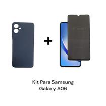 Kit Para Samsung Galaxy A06 Película Protetora 3D Privacidade + Capa Case Aveludada Azul Marinho