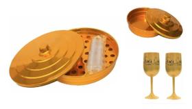 Kit Para Santa Ceia Com Duas Bandejas E Taças Douradas