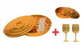 Kit Para Santa Ceia Com Duas Bandejas E Taças Douradas