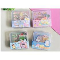 Kit para Scrapbook com 2 Fita Washi Tape, Adesivos e Mini Papéis Decorados Kawaii bullet journal