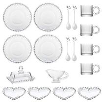 Kit Para Servir Café Bolo Sobremesa 18 Peças Cristal Vidro e Aço Inox
