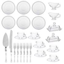 Kit Para Servir Chá Bolo e Sobremesa Cristal / Vidro Aço Inox Bolinhas 30 Peças Kit Para Servir Chá Bolo e Sobremesa Cristal / Vidro Aço Inox Bolinhas 30 Peças