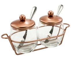 Kit Para Servir Geléia Molhos Cobre Inox Vidro Antepastos 7 Peças Creme Patê Mesa Organização Decorativo Kit Para Servir Geléia Molhos Cobre Inox Vidro Antepastos 7 Peças Creme Patê Mesa Organização Decorativo