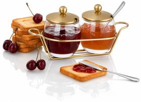 Kit Para Servir Geléia Molhos Dourado Inox Vidro Antepastos Kit Para Servir Geléia Molhos Dourado Inox Vidro Antepastos