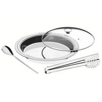 Kit para Servir Tramontina Ciclo Redondo Aço Inox Prato com Tampa Colher e Pegador