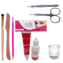 Kit Para Sobrancelha Tinta Magike E Emulsão com Pinça Pincel Navalha Tesoura Palito Dosador e Dappen Kit Para Sobrancelha Tinta Magike E Emulsão com Pinça Pincel Navalha Tesoura Palito Dosador e Dappen