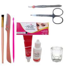 Kit Para Sobrancelha Tinta Magike E Emulsão com Pinça Pincel Navalha Tesoura Palito Dosador e Dappen