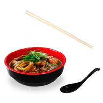 Kit para Sopa Japonesa com Tigela 450 Ml + Colher Melamina + Par de Hashi Bambu