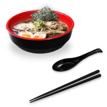 Kit para Sopa Japonesa com Tigela 450 Ml + Colher Melamina Pequena + Par de Hashi Preto