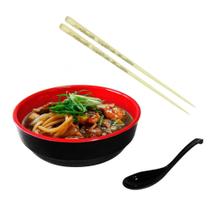 Kit para Sopa Japonesa com Tigela 450 Ml + Colher + Par de Hashi Bege Decorado