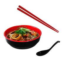 Kit para Sopa Japonesa com Tigela 450 Ml + Colher + Par de Hashi Vermelho Liso