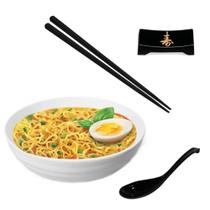 Kit para Sopa Japonesa com Tigela 800 Ml + Colher + Par de Hashi + Descanso para Hashi