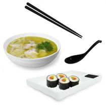 Kit para Sopa Japonesa com Tigela 800 Ml + Prato 21cm com Divisoria + Colher + Par de Hashi